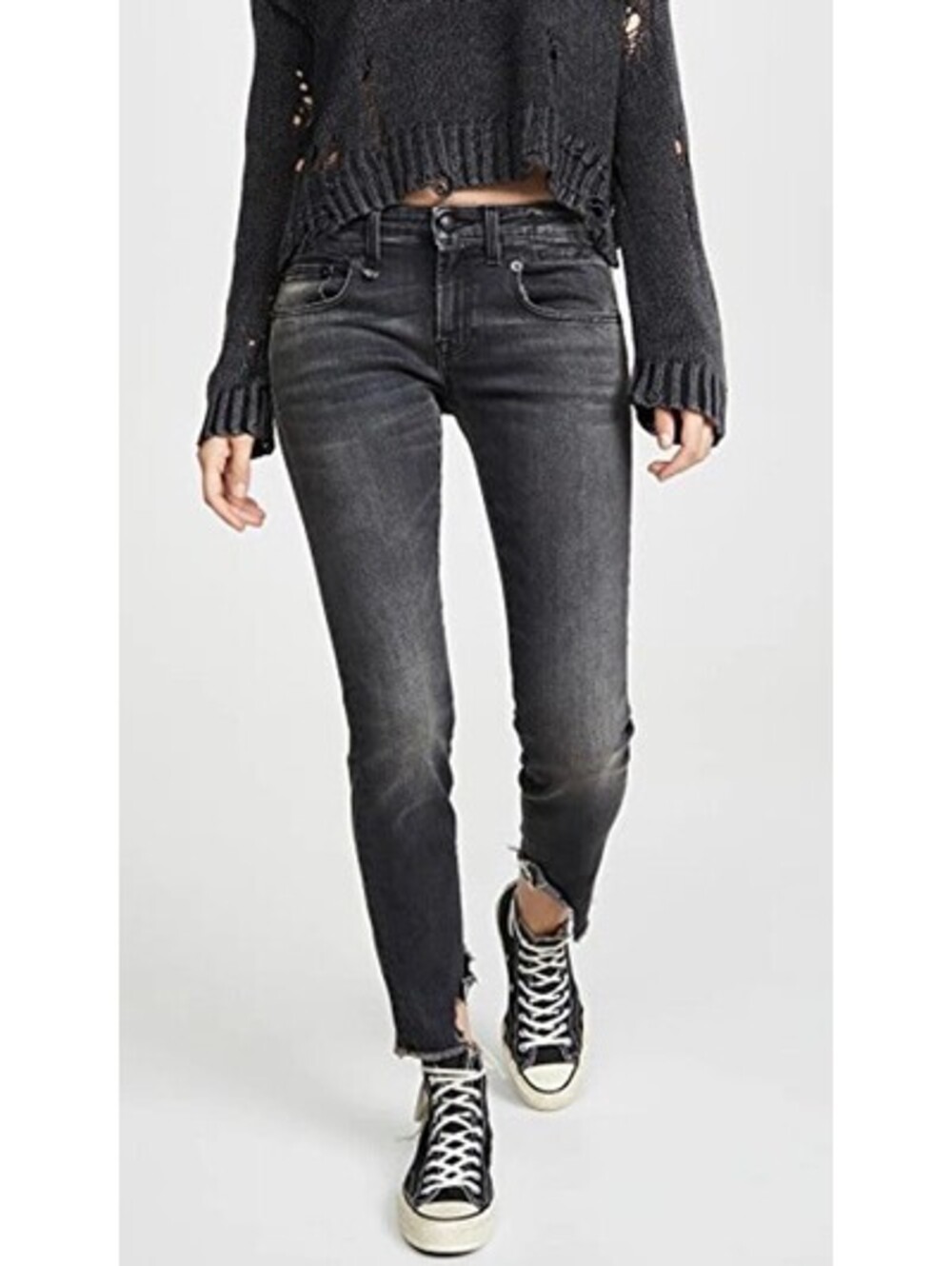 R13 Biker Boy Skinny Stretch Crop Jeans in Black Marble Sz 28